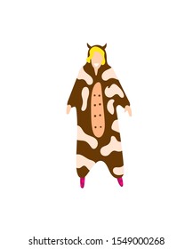 Kigurumi sleepwear animal costume. Flat trendy people funny vector illustration. Female pyjamas clothes isolated on white background. Pop art kigurumi style. Cartoon trendy flat people.