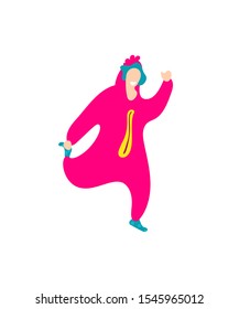 Kigurumi sleepwear animal costume pink dragon. Flat trendy people funny vector illustration. Female pyjamas clothes isolated on white background. Pop art kigurumi style. Cartoon trendy flat people.