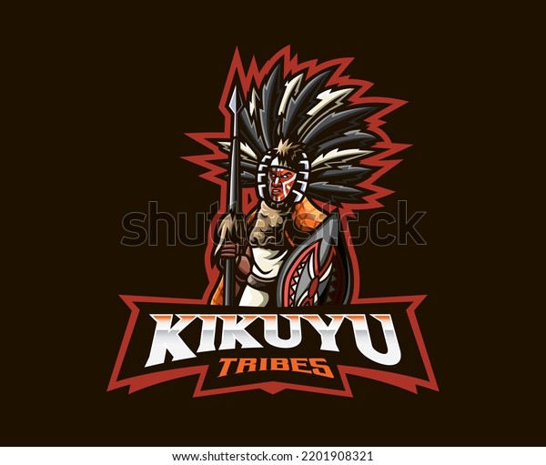 Kikuyu tribe mascot logo design.\
Kikuyu warrior vector illustration. Logo illustration for mascot or\
symbol and identity, emblem sports or e-sports gaming\
team