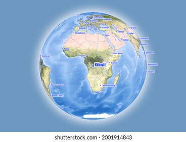Kikwit-Congo (Kinshasa) se muestra en el mapa del mundo vectorial. El mapa muestra la ubicación de Kikwit-Congo (Kinshasa) en el mundo.