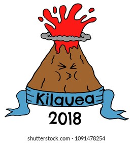Kilauea Hawaii volcano eruption. Vector illustration in doodle style.