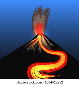 Kilauea Volcano Erupts on the island of Hawaii. The mountain, the eruption of lava, the smoke, large flow of lava. Night sky
