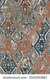 Kilim and Aztec Vector Pattern Rugs and Carpets with Grunge and distressed texture
