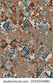 Tapetes e tapetes com textura grunge e angustiada de padrão vetorial kilim e asteca
