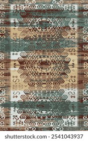 Alfombras y alfombras de patrón de Vector kilim y azteca con textura grunge y angustiada
