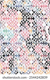 Alfombras y alfombras de patrón de Vector kilim y azteca con textura grunge y angustiada
