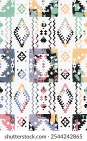 Kilim and Aztec Vector Pattern Rugs and Carpets with Grunge and distressed texture
