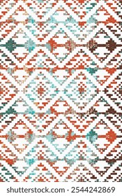 Tapetes e tapetes com textura grunge e angustiada de padrão vetorial kilim e asteca
