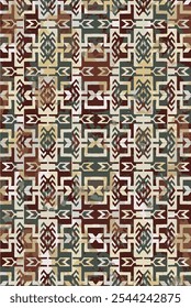 Tapetes e tapetes com textura grunge e angustiada de padrão vetorial kilim e asteca
