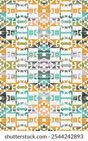 Kilim and Aztec Vector Pattern Rugs and Carpets with Grunge and distressed texture
