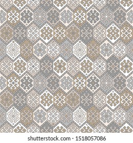 Kilim bohemian seamless pattern for printed fabrics in vector format, repeatable in rectangular shape.