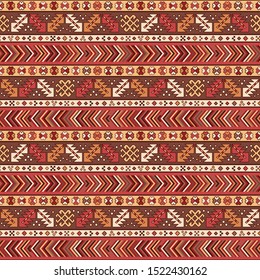 Kilim bohemian seamless pattern for printed fabrics in vector format, repeatable in rectangular shape.