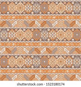 Kilim bohemian seamless pattern for printed fabrics in vector format, repeatable in rectangular shape.