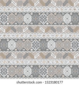 Kilim bohemian seamless pattern for printed fabrics in vector format, repeatable in rectangular shape.