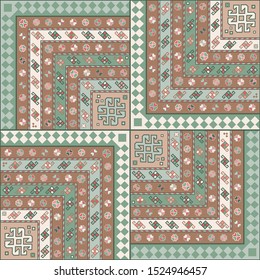 Kilim bohemian seamless pattern for printed fabrics in vector format, repeatable in rectangular shape.