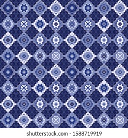 Kilim bohemian seamless pattern for printed fabrics in vector format, repeatable in rectangular shape.