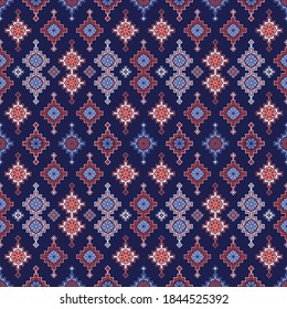 Kilim-Böhmisches, nahtloses Muster für bedruckte Gewebe im Vektorformat, wiederholbar in rechteckiger Form. Alle Elemente der Muster sind gruppiert und Layer