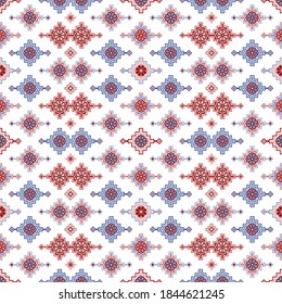 Kilim bohemian seamless pattern for printed fabrics in vector format, repeatable in rectangular shape. All element of the patterns are grouped and layered per each color. Easy to use and to edit for v
