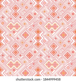 Kilim bohemian seamless pattern for printed fabrics in vector format, repeatable in rectangular shape. All element of the patterns are grouped and layered per each color. Easy to use and to edit for v