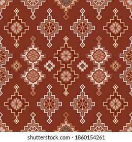 Kilim bohemian seamless pattern in vector format for printed fabrics or any other purposes. The pattern is tileable and easy to use.