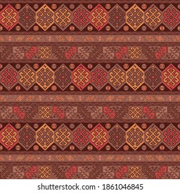 Kilim bohemian seamless pattern in vector format for printed fabrics or any other purposes. The pattern is tileable and easy to use.