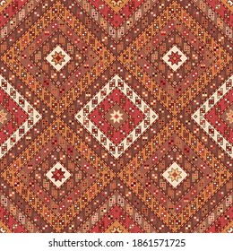 Kilim bohemian seamless pattern in vector format for printed fabrics or any other purposes. The pattern is tileable and easy to use.