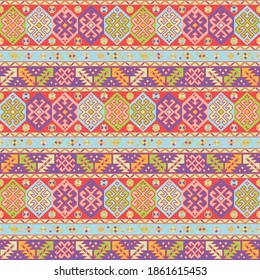 Kilim bohemian sin fisuras en formato vectorial para telas impresas o cualquier otro propósito. El patrón es labrado y fácil de usar.