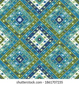 Kilim bohemian seamless pattern in vector format for printed fabrics or any other purposes. The pattern is tileable and easy to use.
