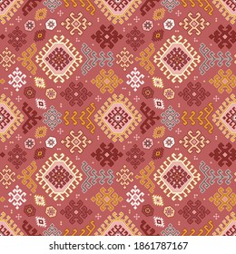 Kilim bohemian seamless pattern in vector format for printed fabrics or any other purposes. The pattern is tileable and easy to use.