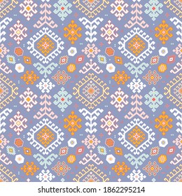 Kilim bohemian seamless pattern in vector format for printed fabrics or any other purposes. The pattern is tileable and easy to use.