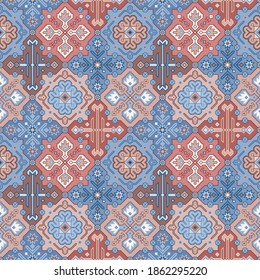Kilim bohemian seamless pattern in vector format for printed fabrics or any other purposes. The pattern is tileable and easy to use.