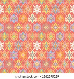Kilim bohemian seamless pattern in vector format for printed fabrics or any other purposes. The pattern is tileable and easy to use.