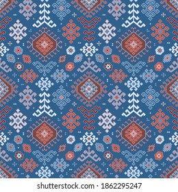Kilim bohemian seamless pattern in vector format for printed fabrics or any other purposes. The pattern is tileable and easy to use.
