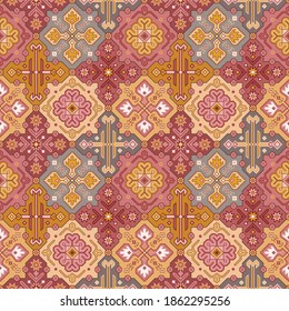 Kilim bohemian seamless pattern in vector format for printed fabrics or any other purposes. The pattern is tileable and easy to use.