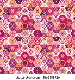 Kilim bohemian seamless pattern in vector format for printed fabrics or any other purposes. The pattern is tileable and easy to use.