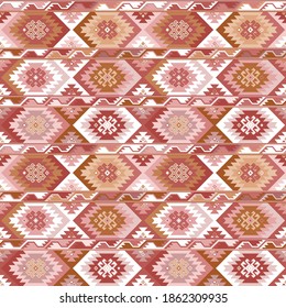 Kilim bohemian seamless pattern in vector format for printed fabrics or any other purposes. The pattern is tileable and easy to use.
