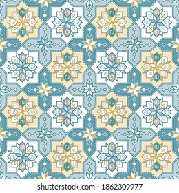 Kilim bohemian seamless pattern in vector format for printed fabrics or any other purposes. The pattern is tileable and easy to use.