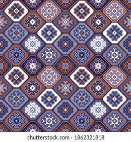 Kilim bohemian seamless pattern in vector format for printed fabrics or any other purposes. The pattern is tileable and easy to use.