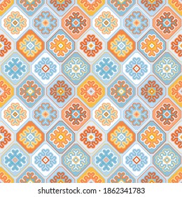 Kilim bohemian seamless pattern in vector format for printed fabrics or any other purposes. The pattern is tileable and easy to use.