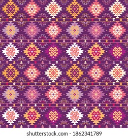 Kilim bohemian seamless pattern in vector format for printed fabrics or any other purposes. The pattern is tileable and easy to use.