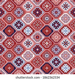 Kilim bohemian seamless pattern in vector format for printed fabrics or any other purposes. The pattern is tileable and easy to use.