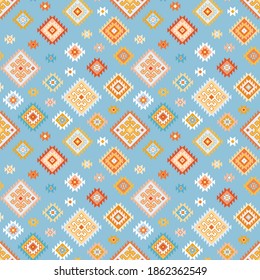 Kilim bohemian seamless pattern in vector format for printed fabrics or any other purposes. The pattern is tileable and easy to use.
