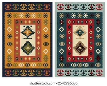 Kilim Carpet modern Vector Pattern with trending colors in high resolution
