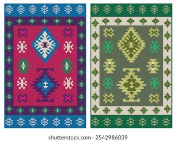 Kilim Carpet modern Vector Pattern with trending colors in high resolution
