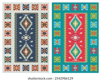 Kilim Carpet modern Vector Pattern with trending colors in high resolution
