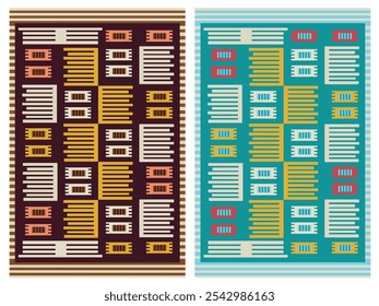 Patrón de Vector moderno de la alfombra de Kilim con colores de tendencia en alta resolución

