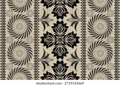 Patrón de Kilim con un fondo de diseño floral ikat. Bordado oriental étnico, motivos aztecas y ornamentación barroca. ideal para textiles, telas, papel de regalo y decoración del hogar