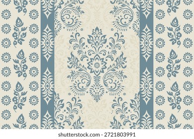 Patrón de Kilim con un fondo de diseño floral ikat. Bordado oriental étnico, motivos aztecas y ornamentación barroca. ideal para textiles, telas, papel de regalo y decoración del hogar