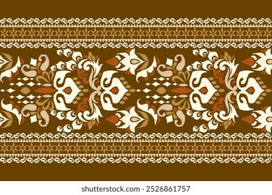 Kilim pattern,Ikat floral design pattern on brown background,vector illustration,Ikat ethnic oriental pattern,Aztec style,abstract background.design for texture,fabric,clothing,decoration,kilim,print.