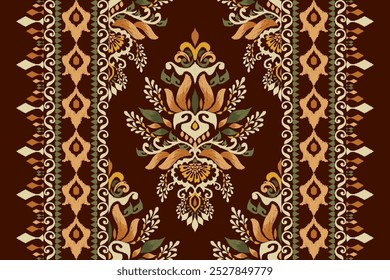 Kilim pattern,Ikat floral design pattern on brown background,vector illustration,Ikat ethnic oriental pattern,Aztec style,abstract background.design for texture,fabric,clothing,decoration,kilim,print